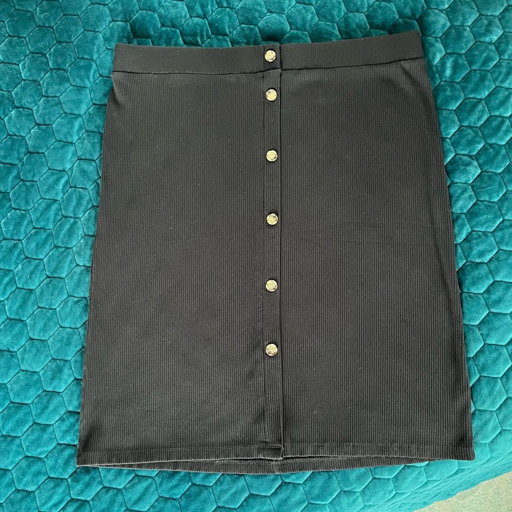 Ann Taylor Loft Plus black button down ribbed stretch skirt
